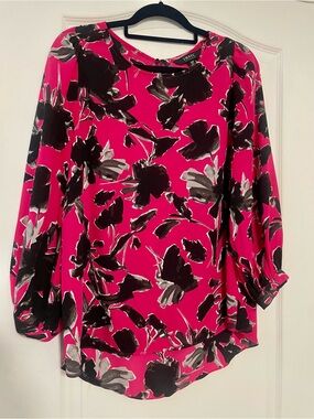 IMNYC Hot Pink Floral Print Blouse with Black & Gray Accents